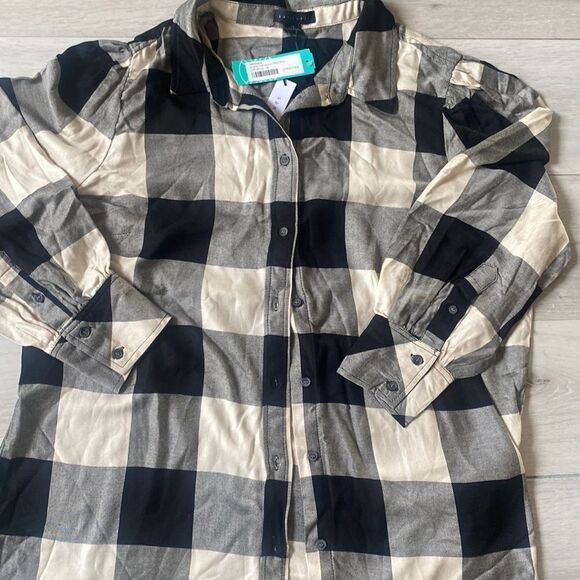 Sanctuary Arwen Full Sleeve Plaid Shirt Button Down 1X Black/Off White Nwt - Picture 3 of 6